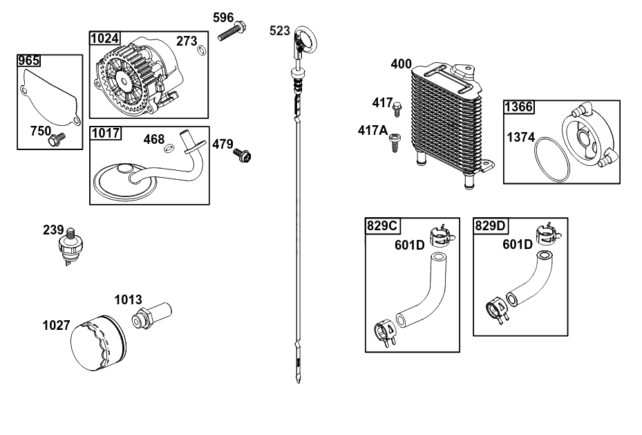 Lubrication Group Diagram and Parts List for 61H475-0001-J1 400000 - 699999 Briggs and Stratton Engine